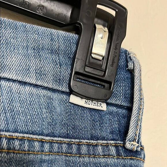 Mother The Looker Crop Blue Distressed Ripped Jeans Whole Lotta Trouble - Picture 6 of 13